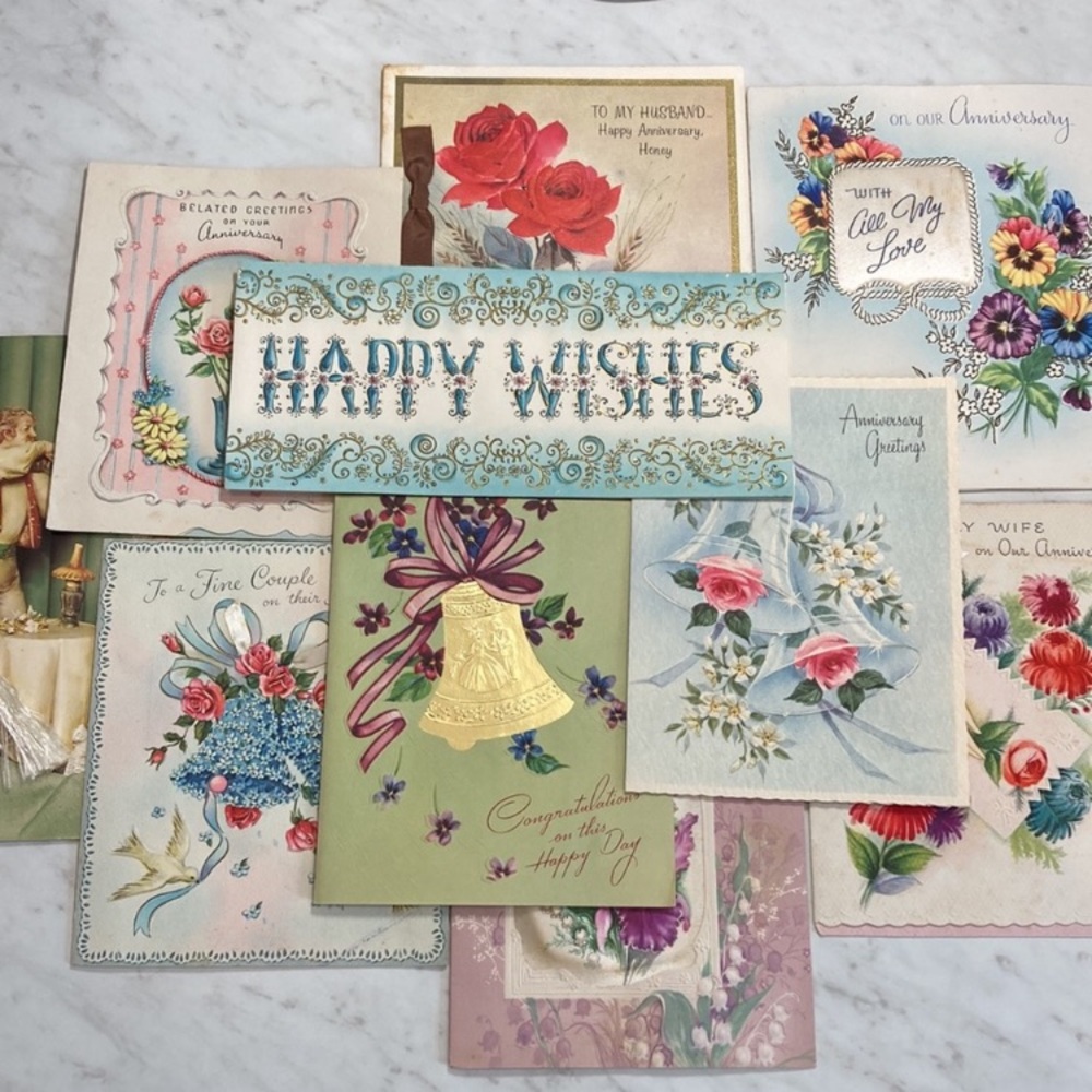 Vintage Wedding/Anniversary Cards 1950s 1960s Lot of 10